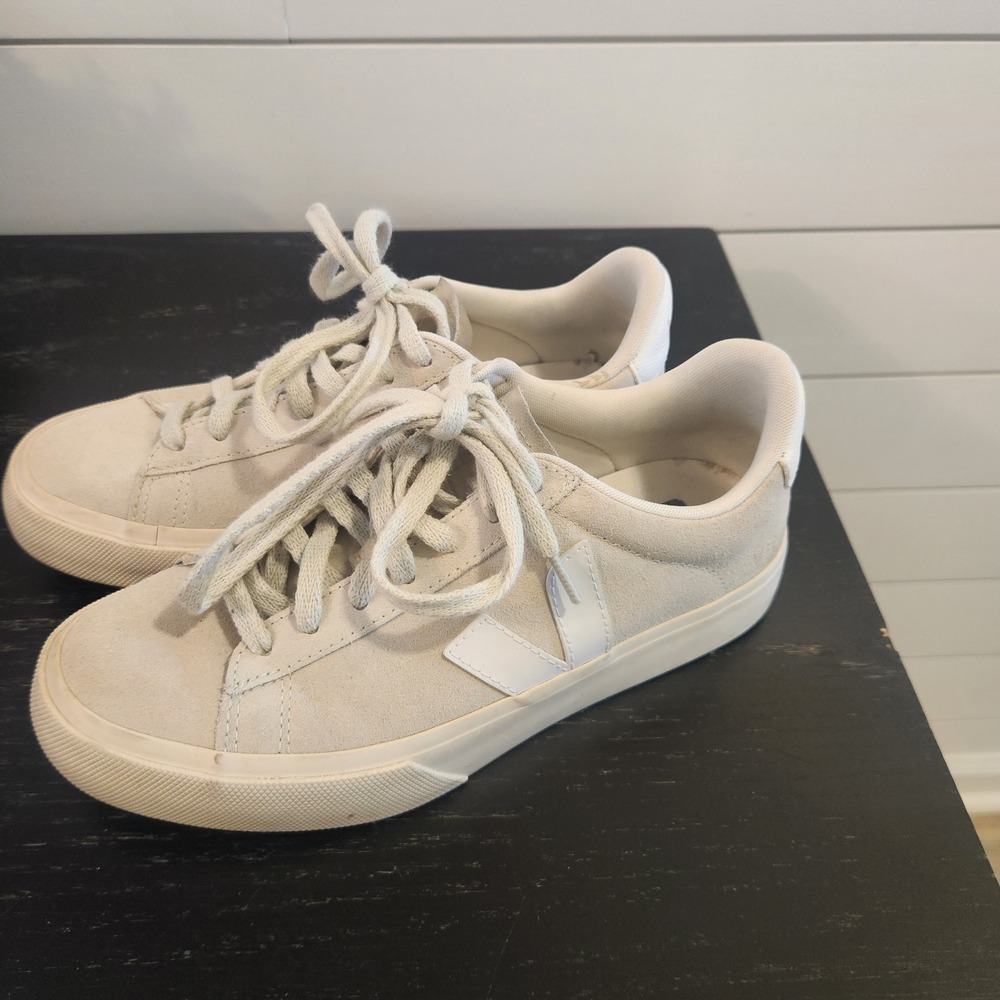 Veja Campo Suede Sneakers Pierre White Womens Size 7 Low Top Lace Up Shoes